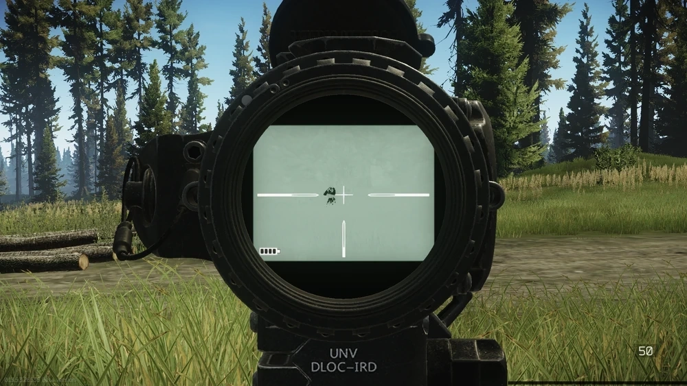 The reticle of the REAP-IR, seen in game
