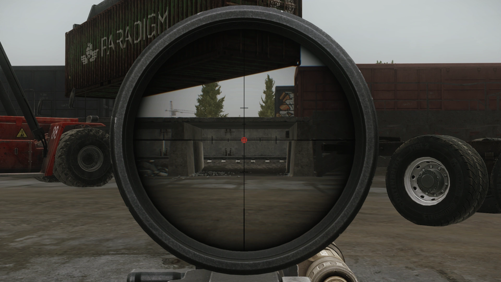 The reticle of the March-F Shorty at 1x, seen in game