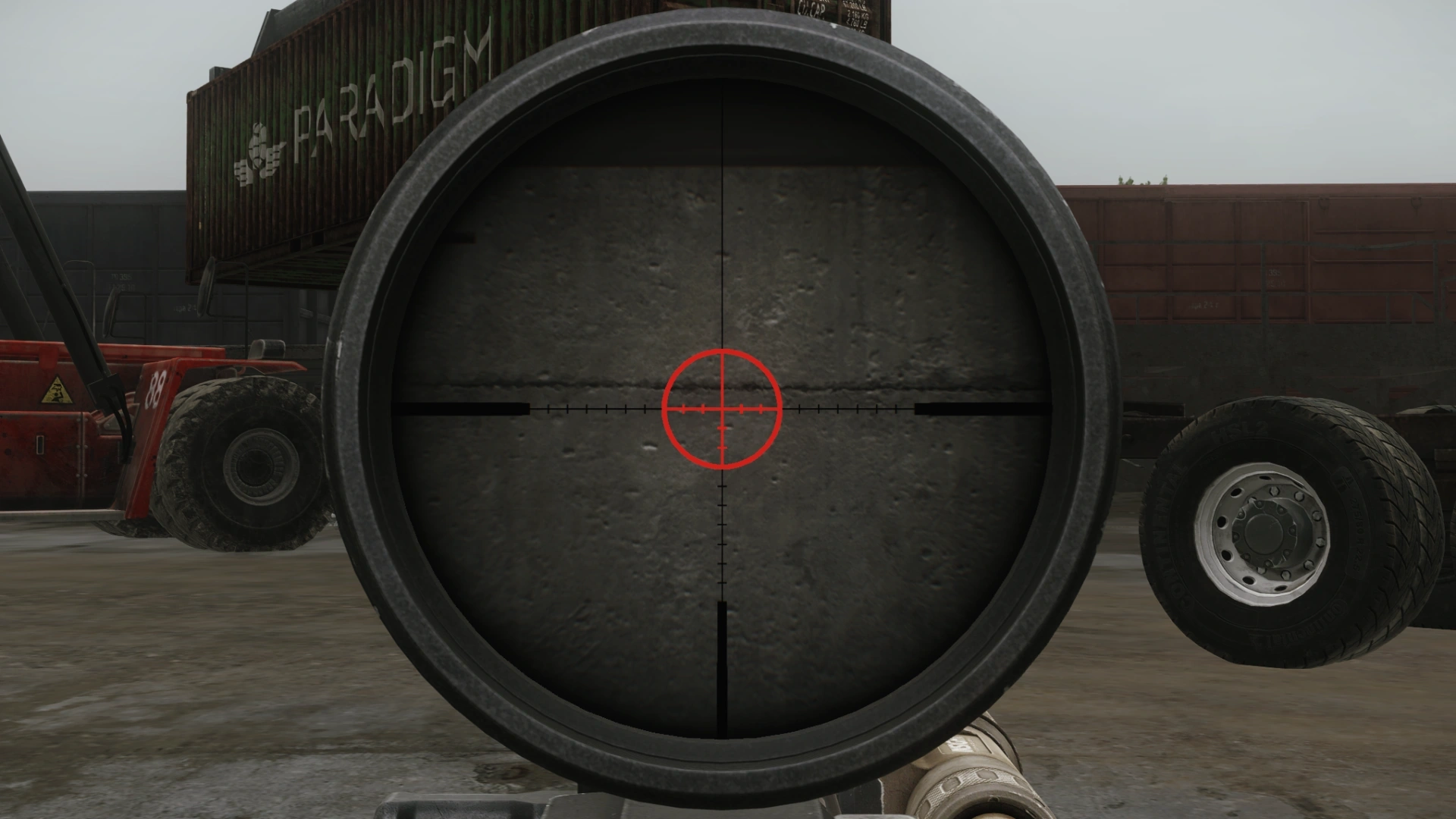 The reticle of the March-F Shorty at 8x, seen in game