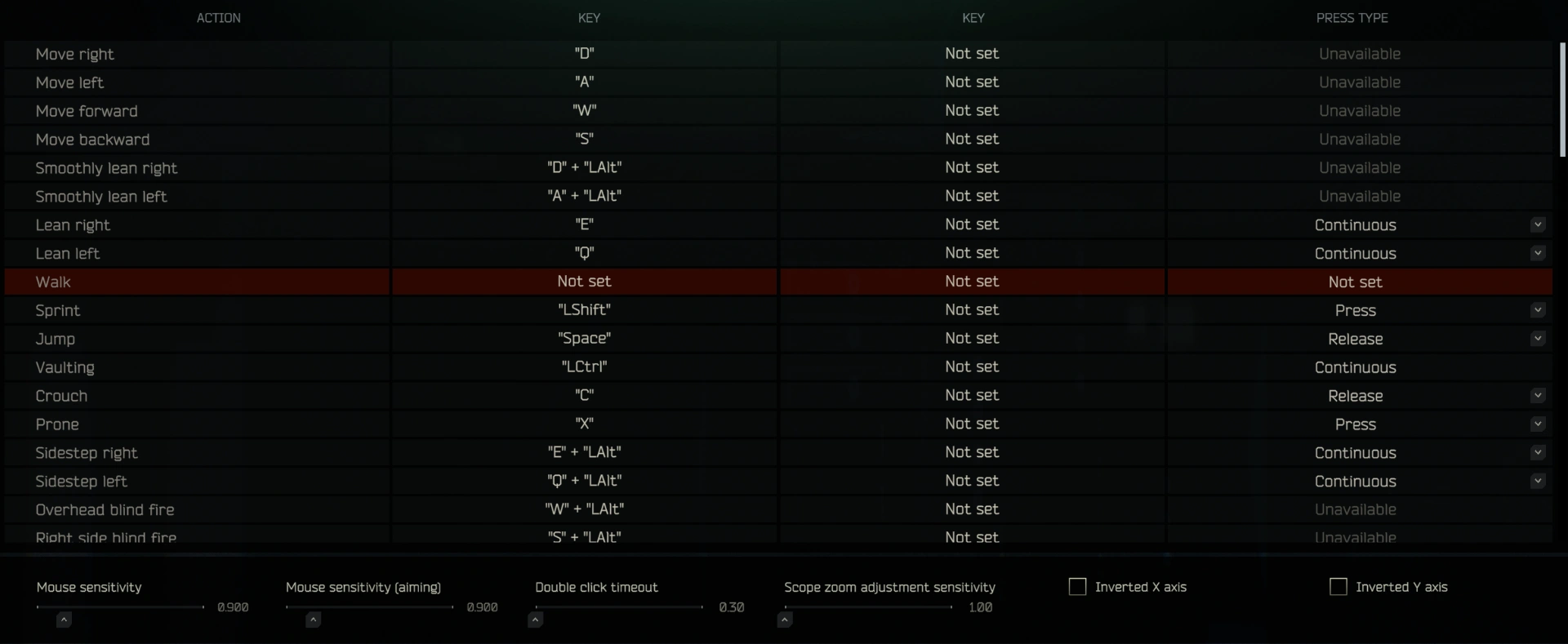Controls settings