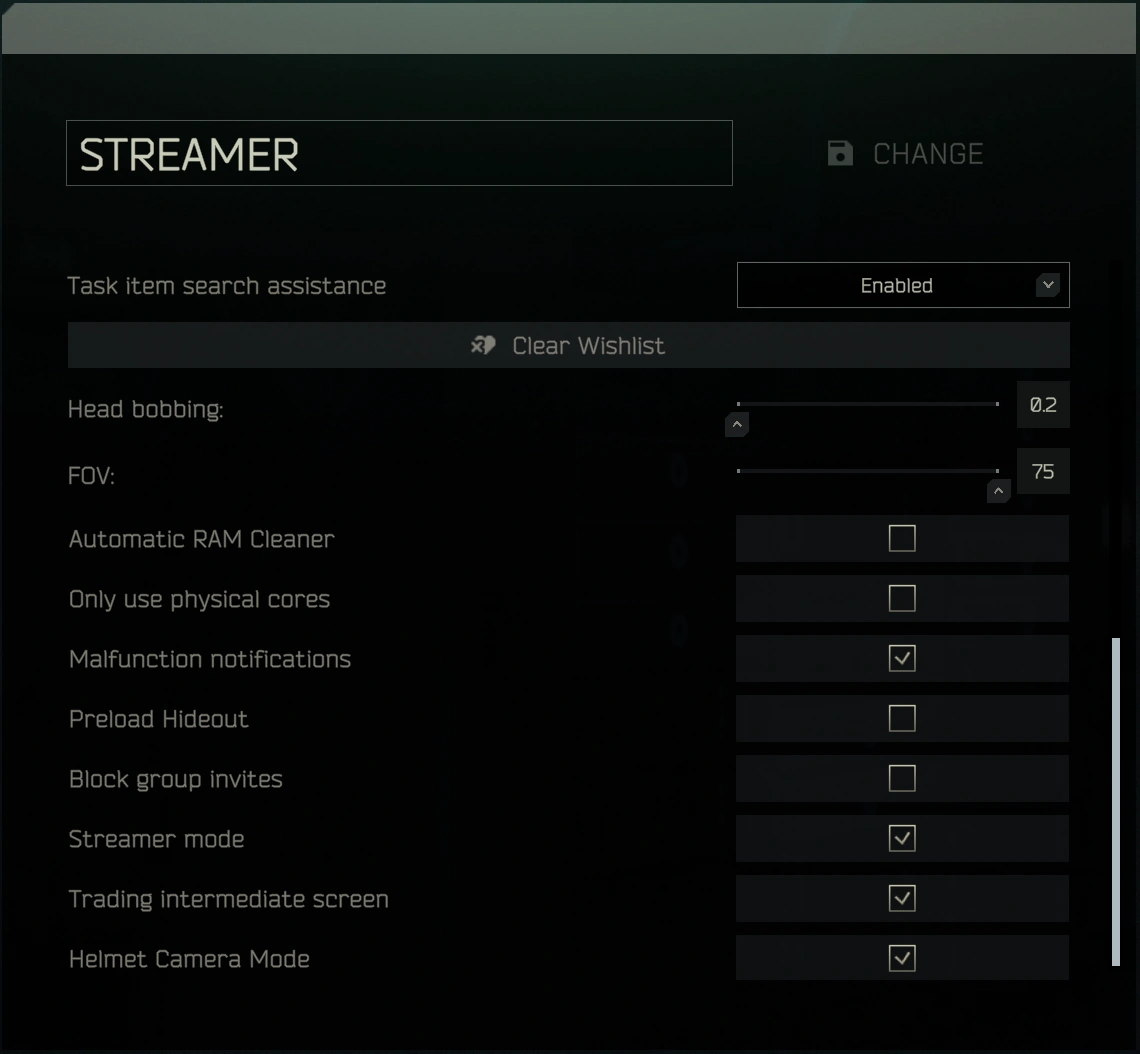 Game settings